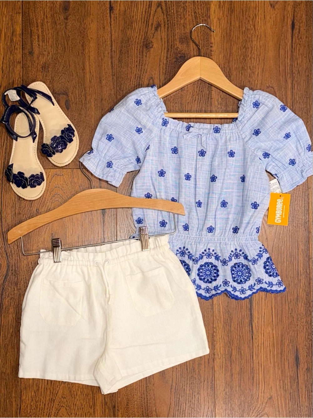 Gymboree Girls’ ‘Italian Riviera’ Blue and White Short Set Linen Eyelet Size 6